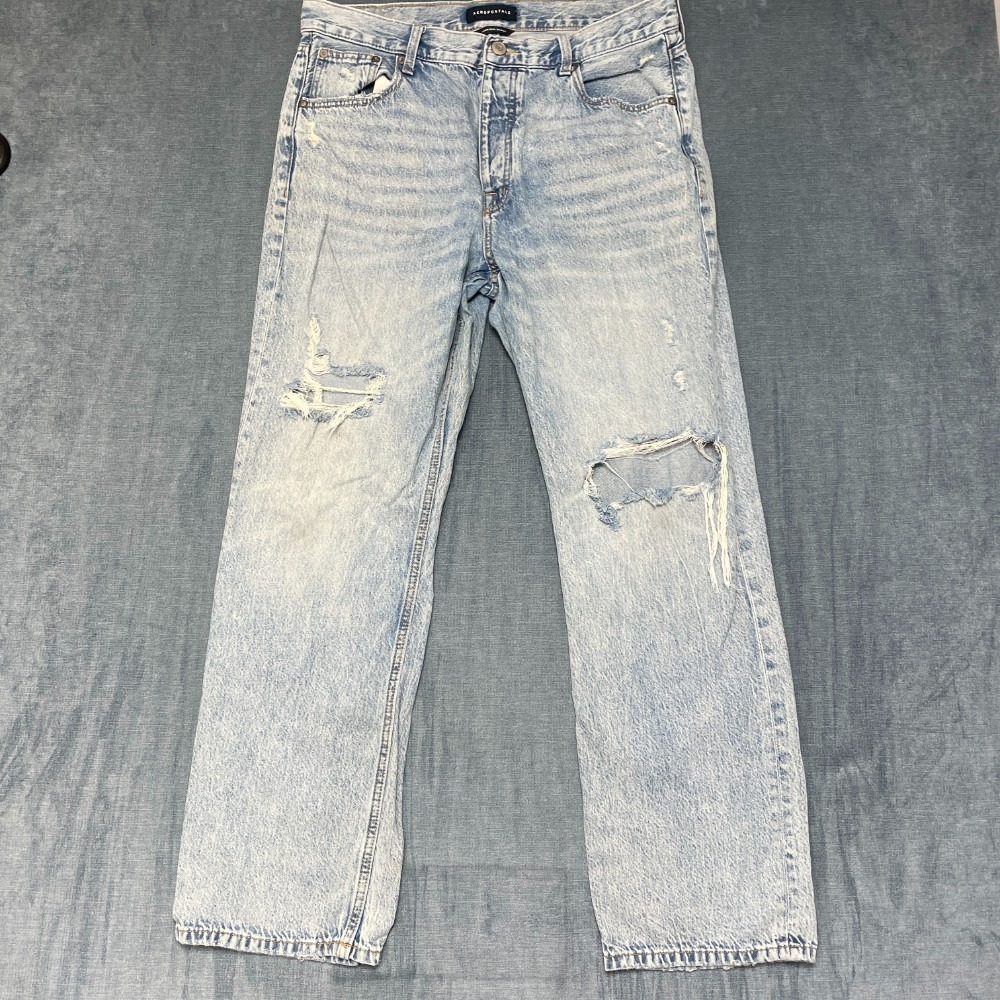 Aeropostale Jeans Women 14 Blue Denim Cotton Straight Leg Distressed Regular Fit